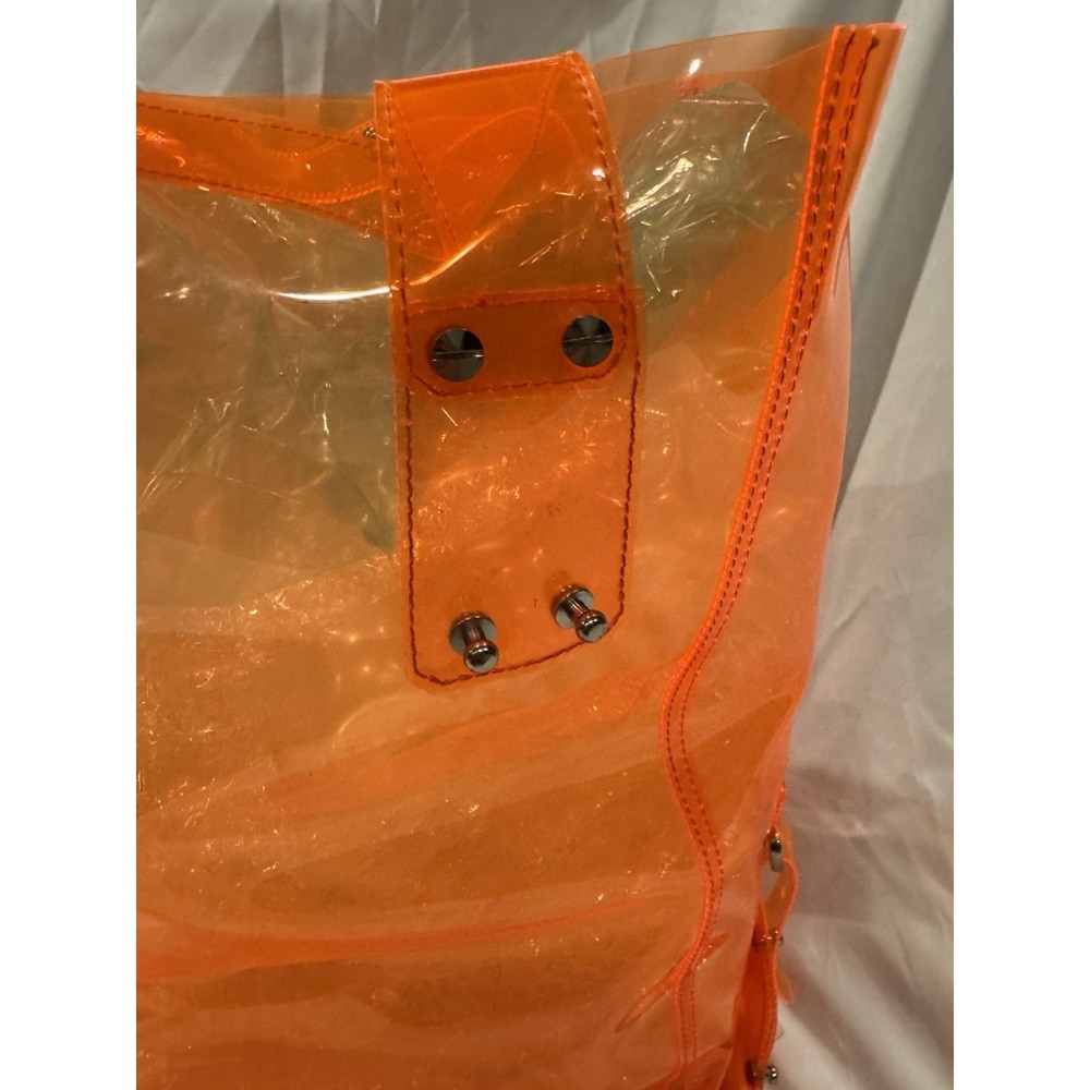 Alexander McQueen Neon Orange Clear PVC Large Tote Bag Silver Hardware - Picture 6 of 15
